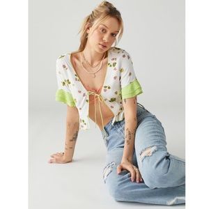 UO Nene Printed Tie-Front Blouse